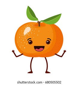 white background with realistic tangerine fruit caricature vector illustration
