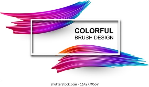 White background with rectangular frame and spectrum watercolor strokes. Colorful gradient brush design. Card or poster template. Vector paper illustration.
