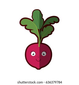 white background of red beet caricature with stem and leaves and half shadow vector illustration