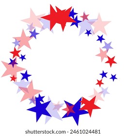 White background with red, white, blue stars. Vector illustration. Web banner template for USA Independence day or Memorial Day