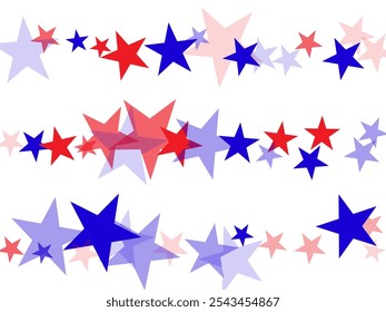 Fundo branco com estrelas vermelhas, brancas e azuis. Ilustração vetorial.  EUA bandeira cores moderno quarto de julho papel de parede.