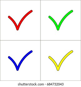 White  background with red, blue, yellow and green check marks in squares