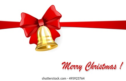 White background with red bow and bell
