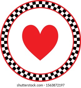 White Background Red Checkered Circle With Vector Red Heart