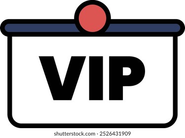 A white background with a red circle and the word VIP written in black. The image is of a sign or a card that says VIP