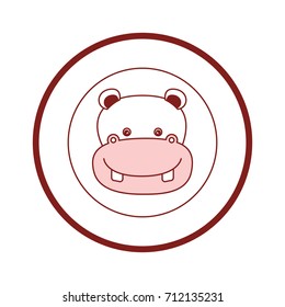 white background with red color silhouette sections of frame decorative and face hippopotamus cute animal vector illustration