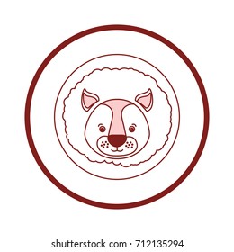white background with red color silhouette sections of frame decorative and face lion cute animal vector illustration