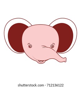 white background with red color silhouette sections of caricature face elephant cute animal vector illustration