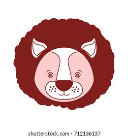 white background with red color silhouette sections of caricature face lion cute animal vector illustration