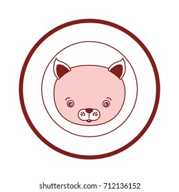 white background with red color silhouette sections of frame decorative and face cat cute animal vector illustration