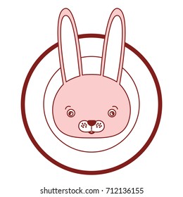 white background with red color silhouette sections of frame decorative and face rabbit cute animal vector illustration