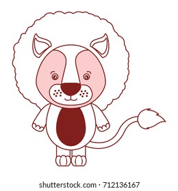 white background with red color silhouette sections of caricature cute lion animal vector illustration
