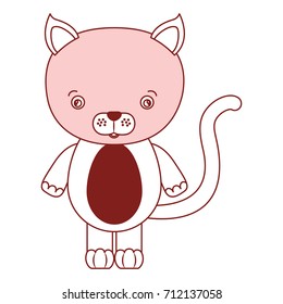 white background with red color silhouette sections of caricature cute cat animal vector illustration