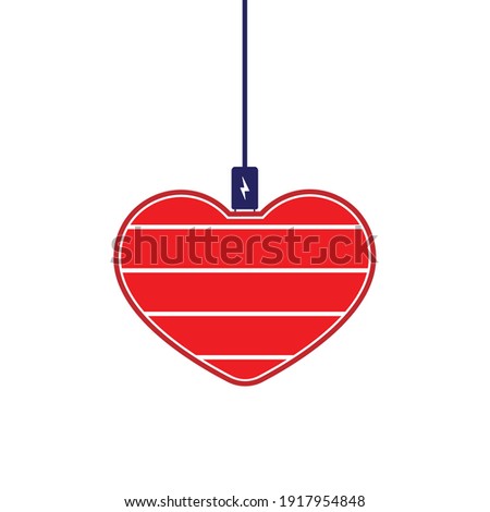 White background with red heart shape low battery level and charging cable