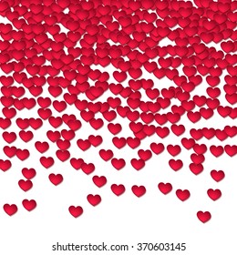 White background with red hearts. Placer paper hearts. Valentine's Day vector background