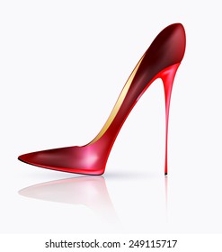 white background and the red ladys shoe