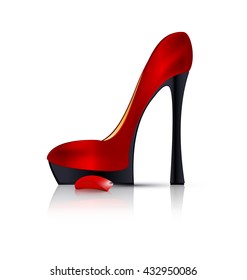 white background and the red ladys shoe with petal