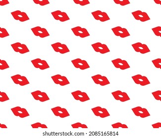 White background with red lips seamless pattern for textiles, wallpaper, packaging, packages, postcards.
