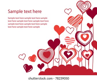 White background with red stylized growing hearts