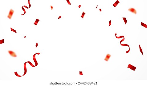 White background with redconfetti Celebration carnival ribbons. luxury greeting rich card. Design for various parties