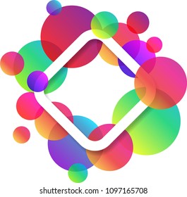 White background with rhombus and colour circles pattern. Vector illustration.