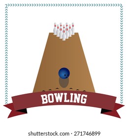 White background with a ribbon with text and bowling elements. Vector illustration