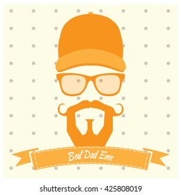 White background with a ribbon with text and hipster icons for father's day celebrations