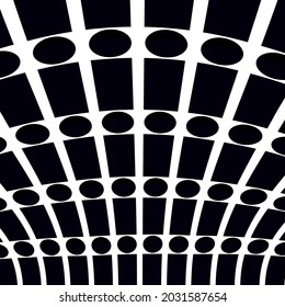 white background with rounded black dots and wavy solid squares.