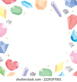 White background with scattered gems