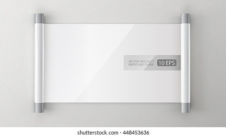 White background with a scroll. Paper plane banner paper.