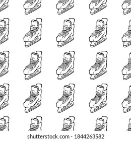 White background. Seamless pattern of hockey skates. Endless sports vector illustration.