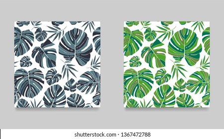 White background seamless pattern with tropical colorful monstera leaves. Exotic floral wallpaper. Jungle plants - Vector.
