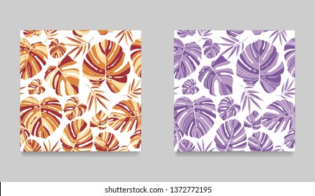 White background seamless pattern with tropical colorful monstera leaves. Exotic floral wallpaper. Jungle plants - Vector.