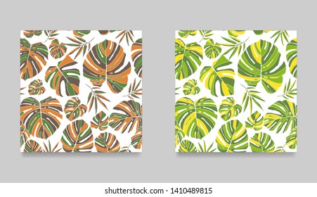 White background seamless pattern with tropical colorful monstera leaves. Exotic floral wallpaper. Jungle plants - Vector.