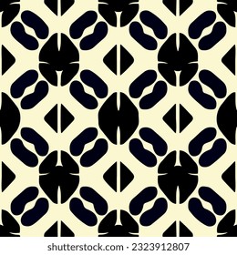 White background serves as the canvas for an art deco inspired pattern in black and white, forming visually striking and repetitive fabric design that exudes elegance and sophistication.