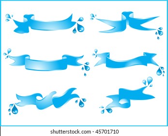 white background with set of blue ribbons, illustration