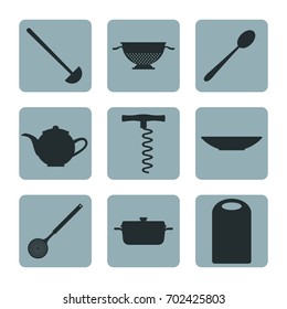 white background with set collection color of square icons different silhouette utensils kitchen