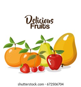 white background of set collection different types of delicious fruits vector illustration