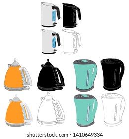 white background, set, collection of electric kettles
