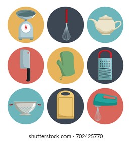 white background with set color of icons different elements kitchen