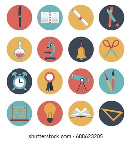 white background with set of colorful circular frame school elements