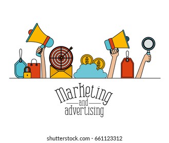 white background set colorful sale elements online and cloud storage marketing and adversiting vector illustration