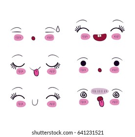 white background set for different facial expression kawaii vector illustration