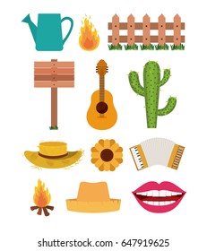 white background with set of elements of festa junina vector illustration