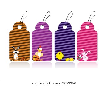 white background with set of four colorful design easter tags