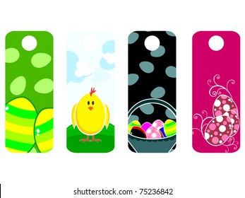 white background with set of four colorful easter tag, vector illustration