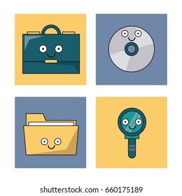 white background with set of frames with office icons animated