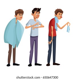 white background set full body standing various sickness symptoms people male