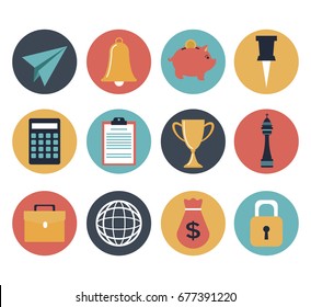 white background set icons investment and business office