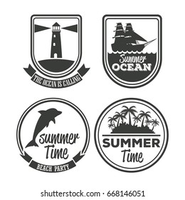 white background set logo summer time calligraphy in circular frame